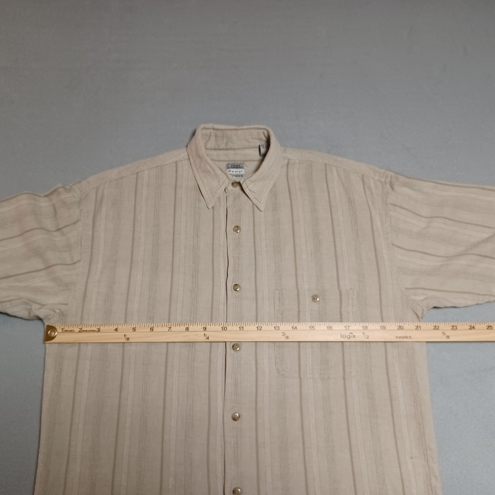 Tony Lambert Design Group Mens Medium Beige Textured Stripe Cotton SS Button Dwn - Picture 5 of 9